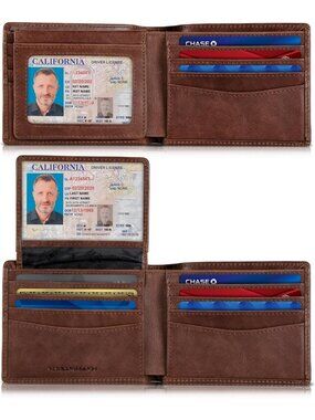 2 RFID Blocking Bifold Wallets for Men - Full Grain Leather, ID Window Design